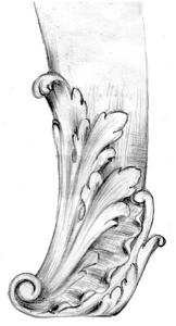 Pie de mueble Luis XV. Dibujo del autor.